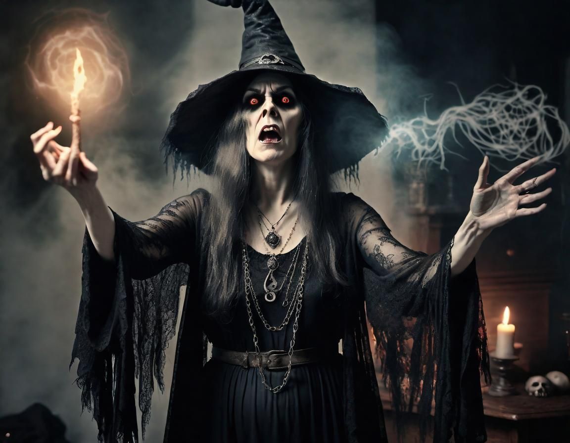 Demonic Witch Casting Death Spell, 1920s Style