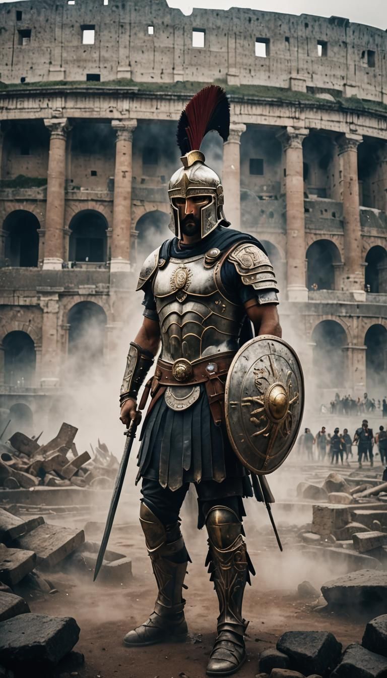Fierce Spartan Warrior Guarding the Colosseum