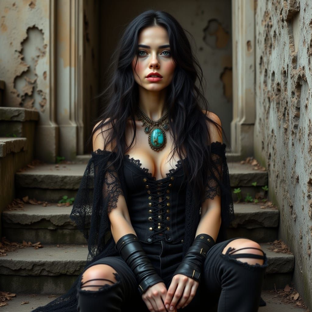 Young Woman in Abandoned Building, Digital Art