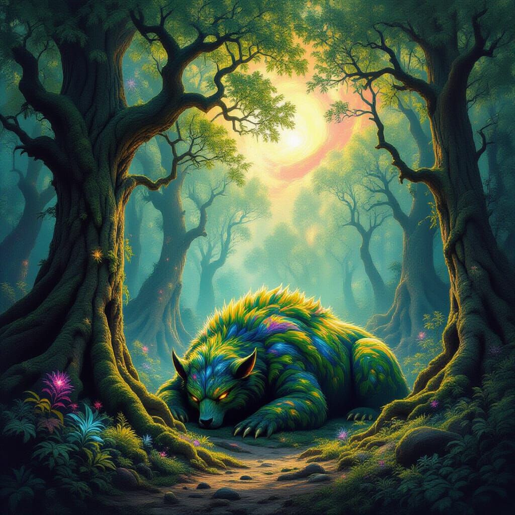 Cosmic Forest with Stardust Trees and Glowing Flora