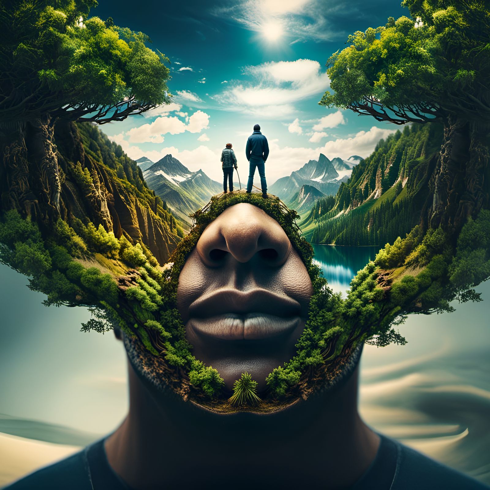 Double Exposure Nature Portrait in Hyperrealistic Style