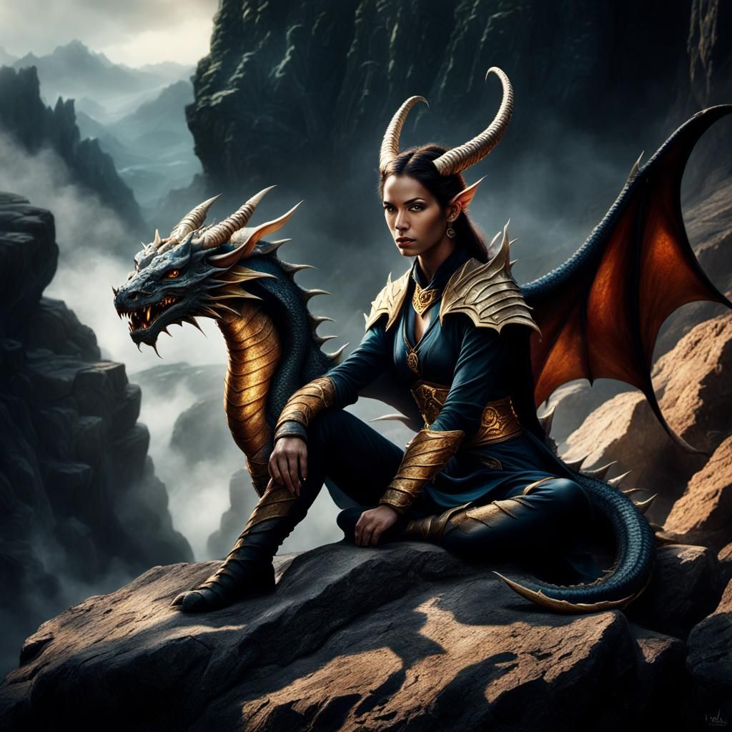 Mystical Dragon-Born Tiefling Fantasy Portrait