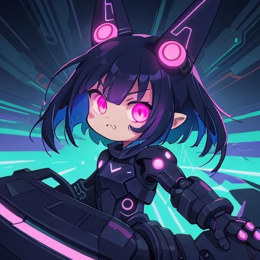 Cute Cyberpunk Catgirl in Neon Hues