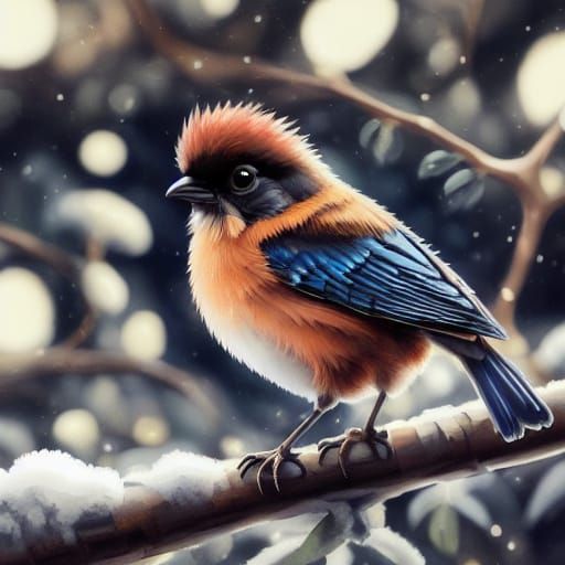 Cardinal on Pine Branch in Winter, Watercolor Style