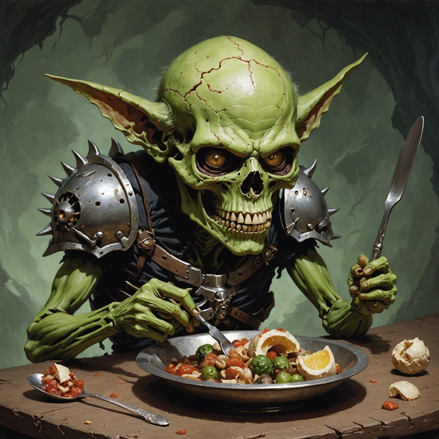 Goblin Feasting on Brains from Skull