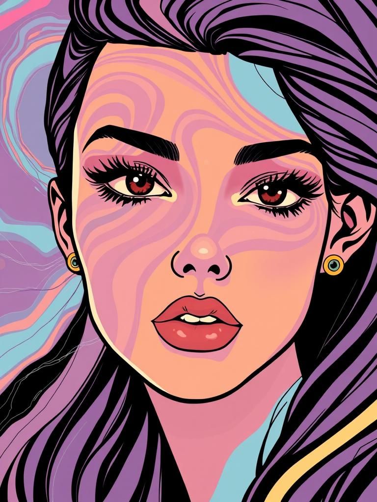 Woman's Portrait in Spacecore Style as Screen Print