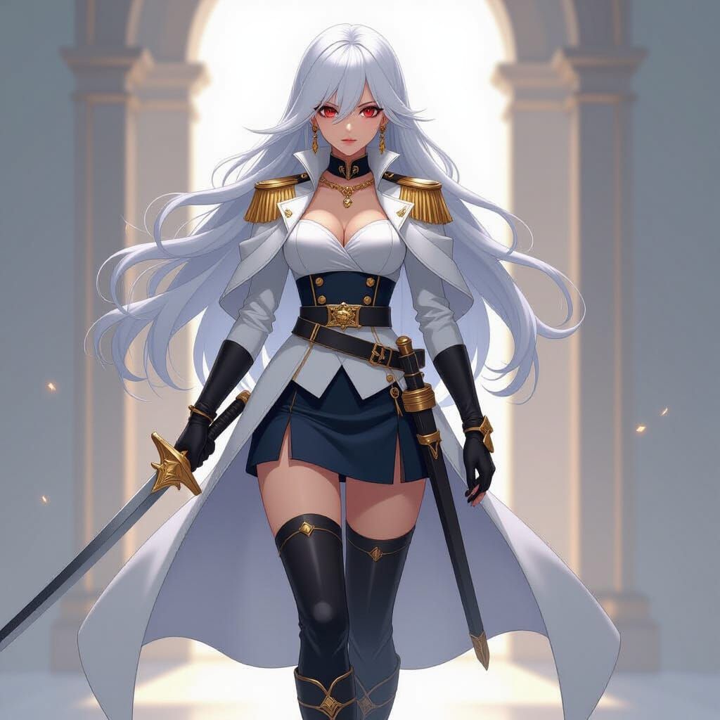 Anime Female Admiral with White Hair and Red Eyes