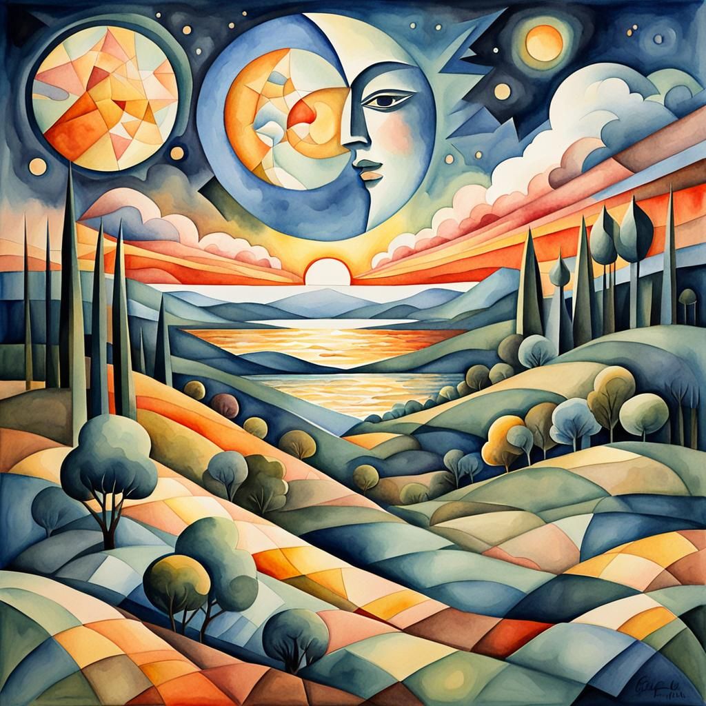 Surreal Cubist Dreamscape in Watercolor