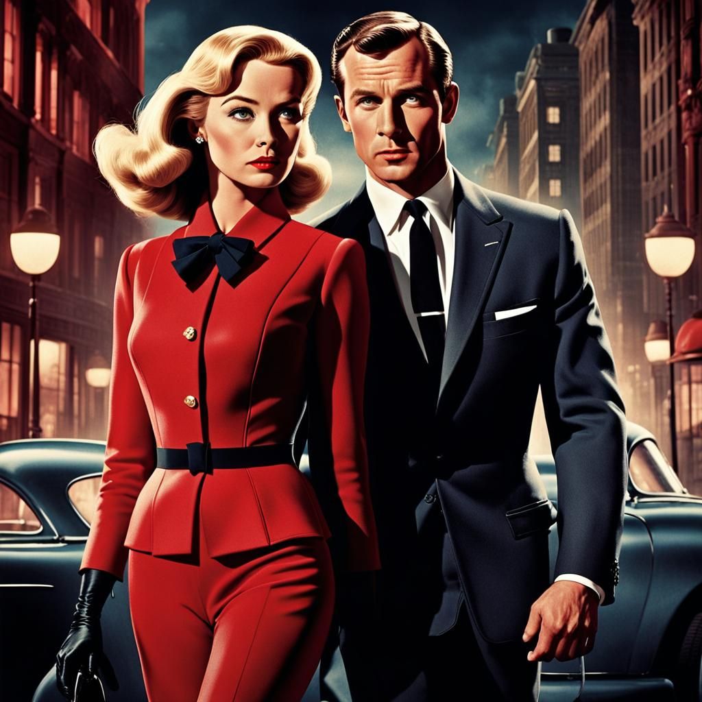 Vintage Spy Movie Poster of Daring Couple