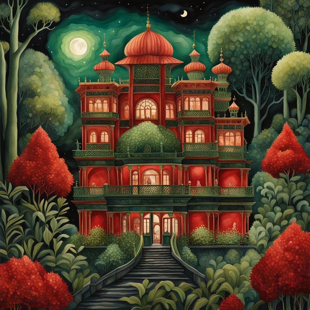 Fantastical Wilderness Palace in Watercolour Style