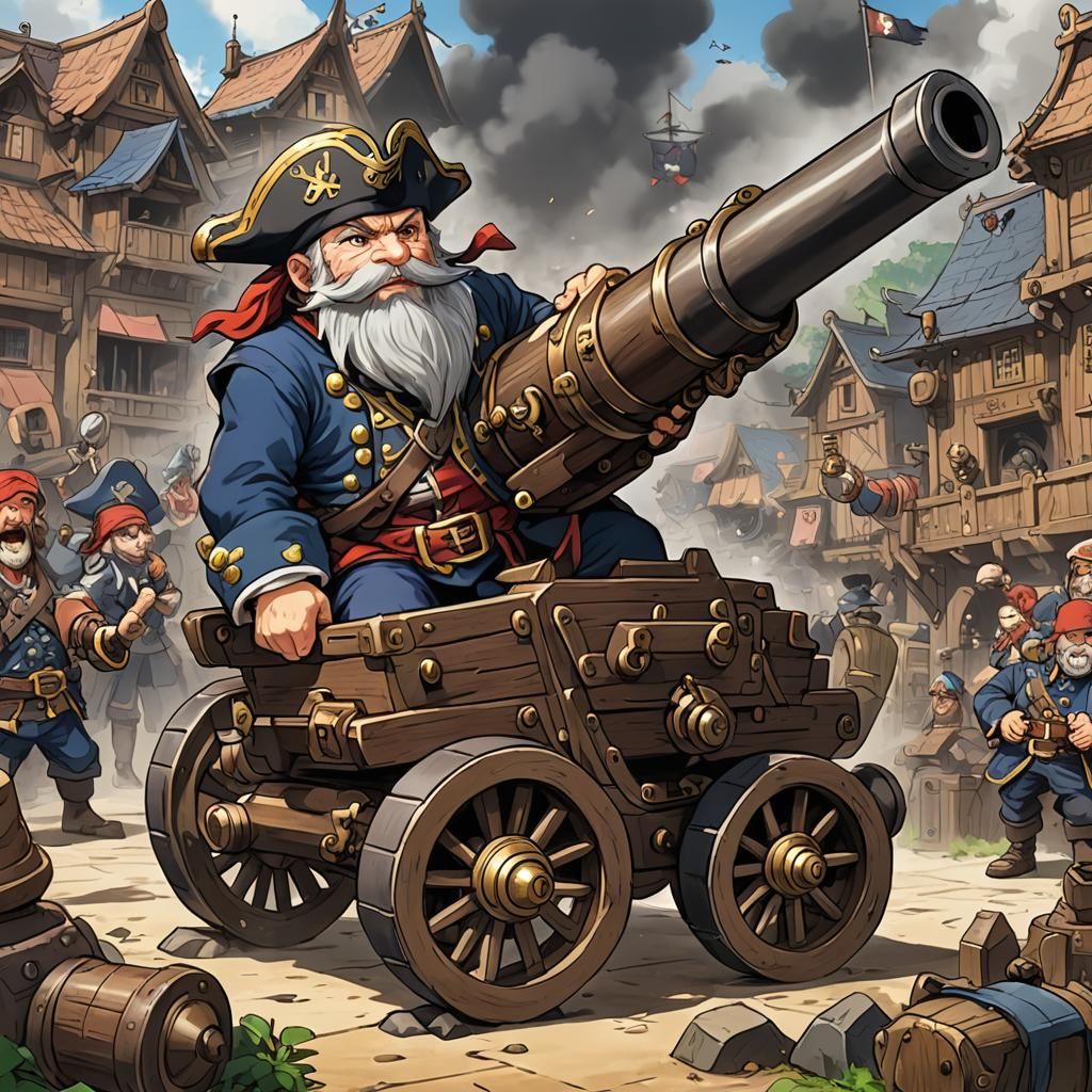Dwarf Pirate with Cannon in Anime Style