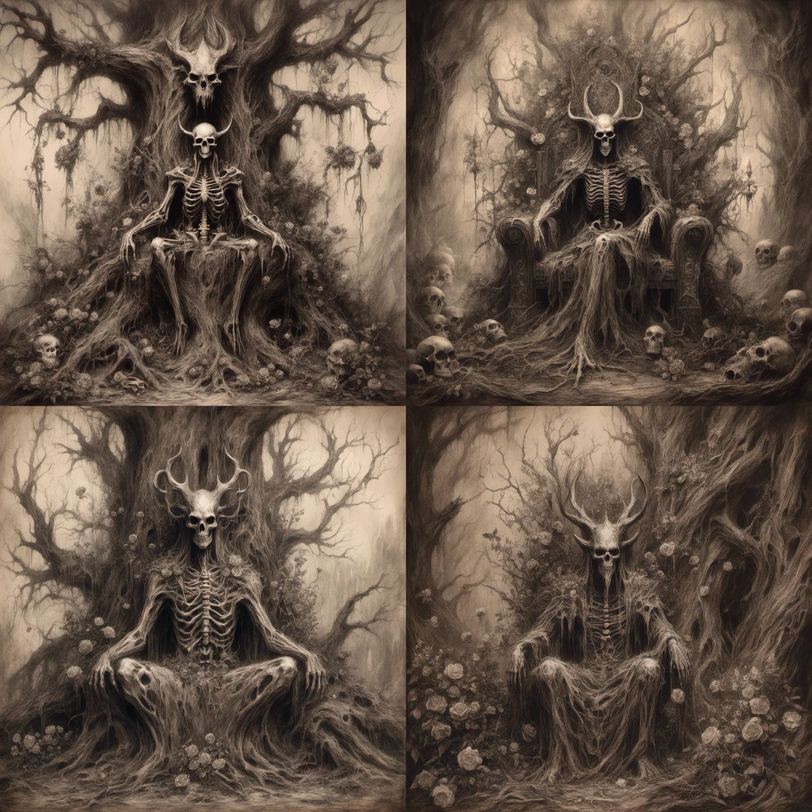 Satan Meditating on Ancient Throne: Charcoal Drawing