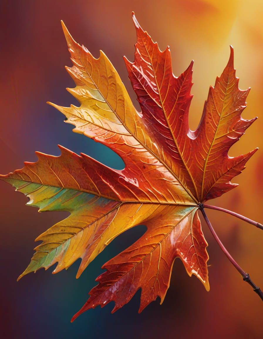 Vibrant Maple Leaf Close-Up in Jewel Tones