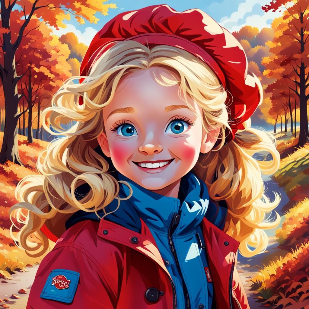 Autumn Portrait of Girl with Red Beret