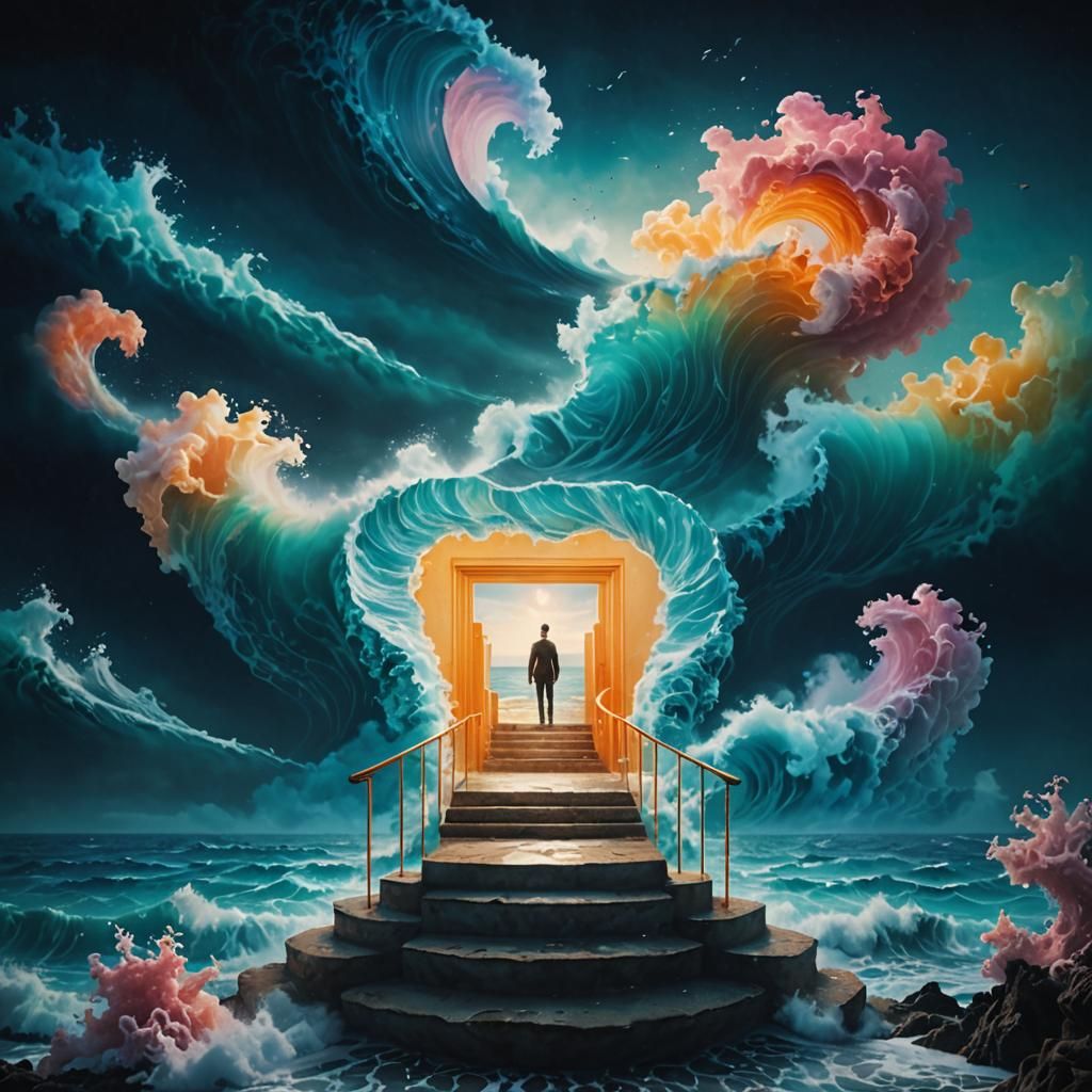 Surreal Ocean Wave Staircase to Infinity