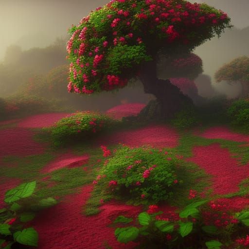 Detailed Rose Bush Matte Painting in Deep Color