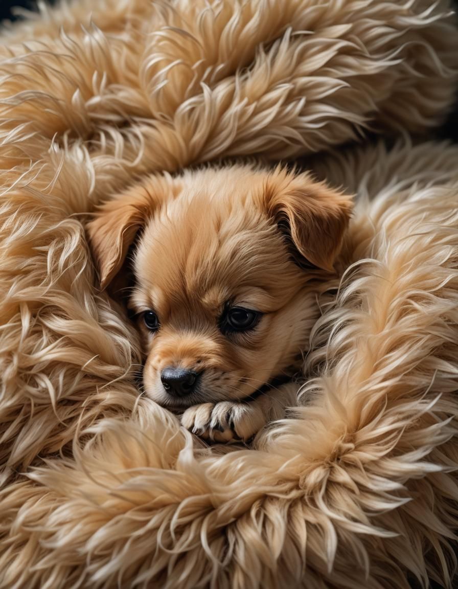 Sleeping Puppy Macro Photograph in Golden Light