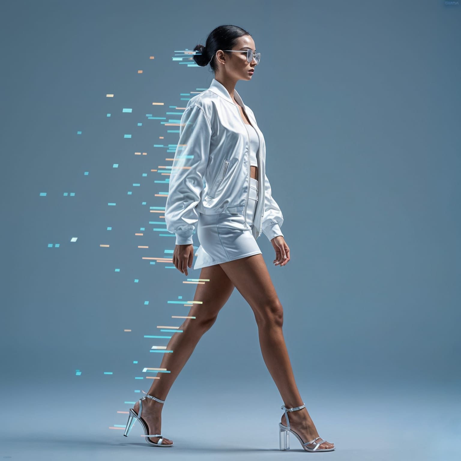 Futuristic Woman Glitching into Light Bars