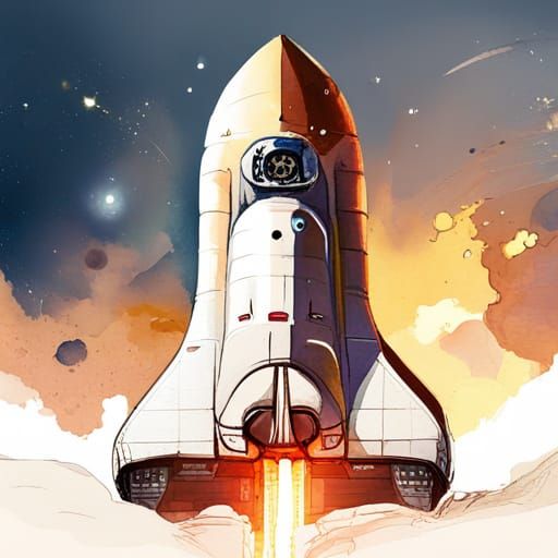 Elegant Watercolor Space Shuttle Anime Illustration