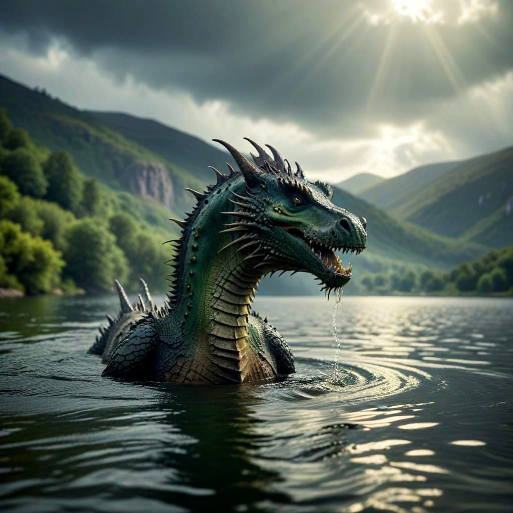 Mysterious Water Dragon of Loch Ness in Elegant Fantasy