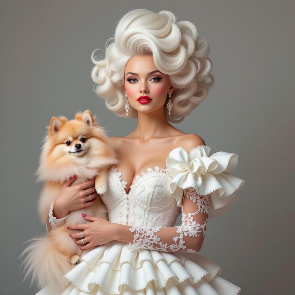 Platinum Blonde Woman in Extravagant Dress