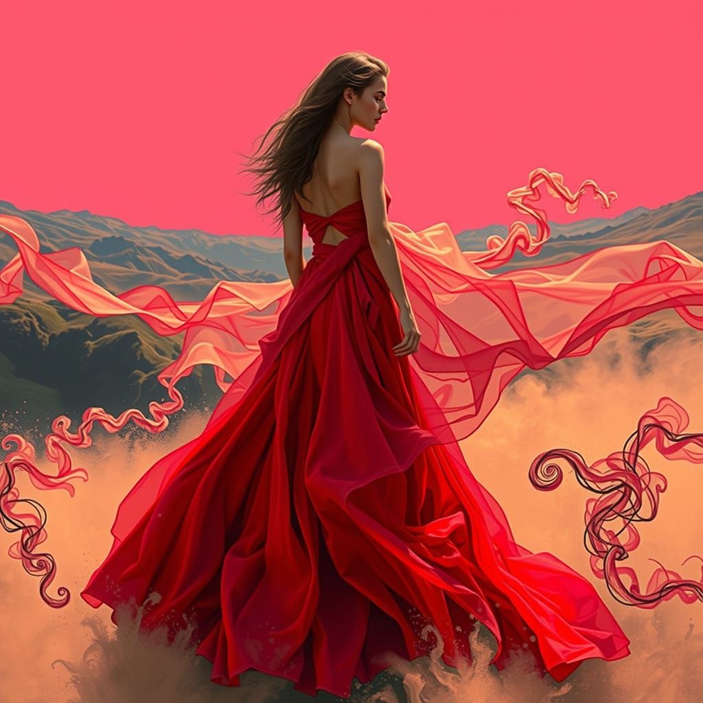 Woman Emerges from Smoke in Dreamlike Hyperrealism