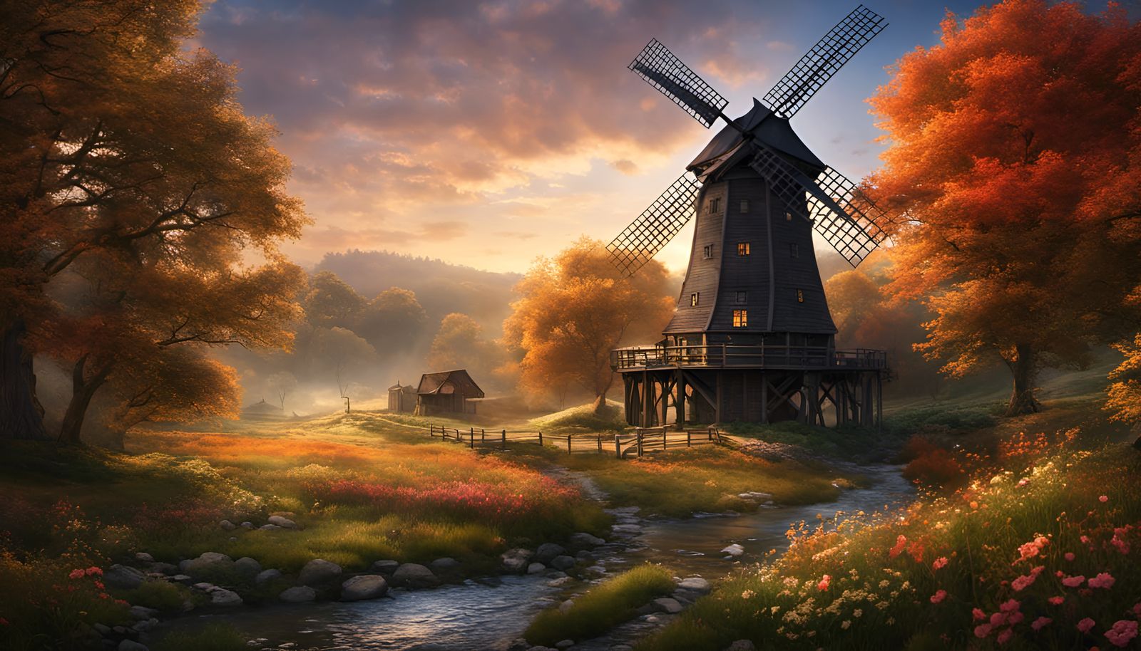 241pg-Fantastical old windmill and lake and garden-1545 -....... God Is Available. He Loves You...Do You Want Help?...se...