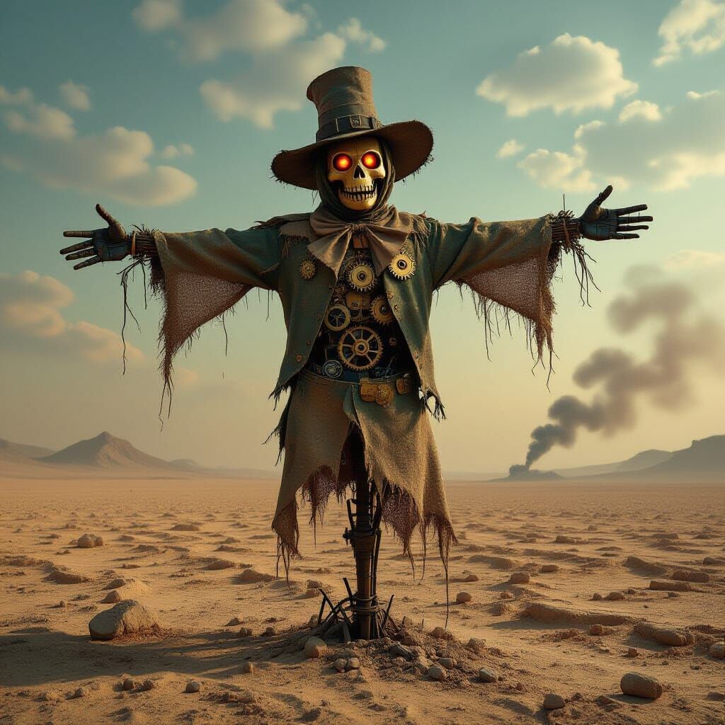 Brass Clockwork Scarecrow in Desolate Ruin