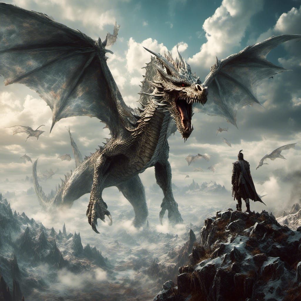 Silver Dragon Descends to Greet Warrior