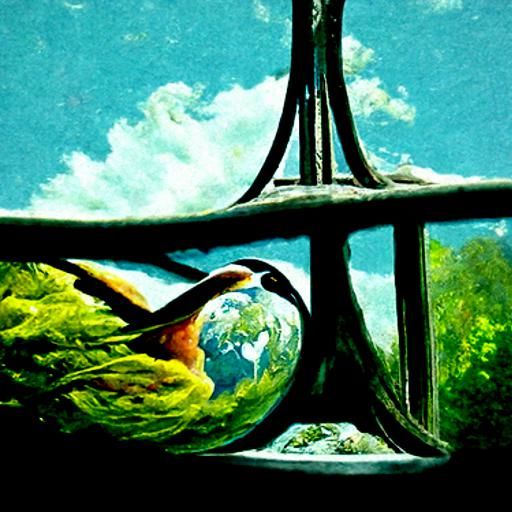 Bird Cage Holding the Earth as Oil Painting