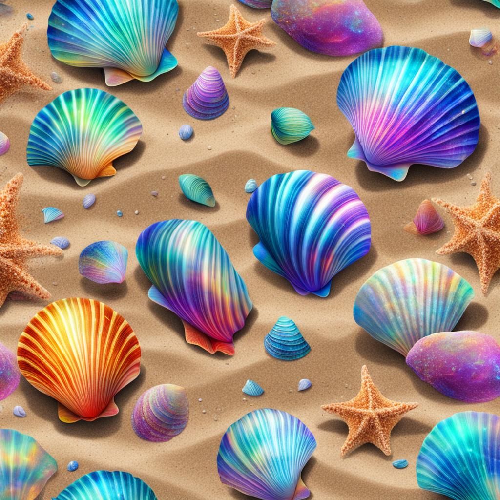 Colorful Shells on Sandy Beach: Astral Illustration