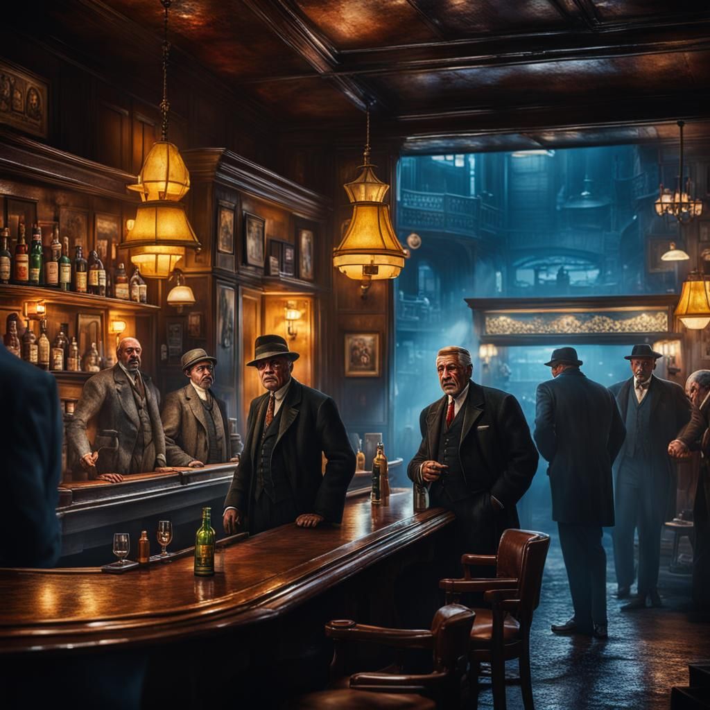 Mafia Reunion in 1900s Pub: Hyperrealistic Portrait