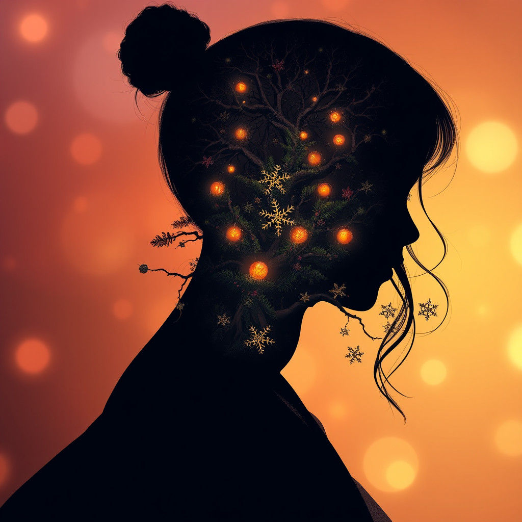 Girl Silhouette with Christmas Tree Inside