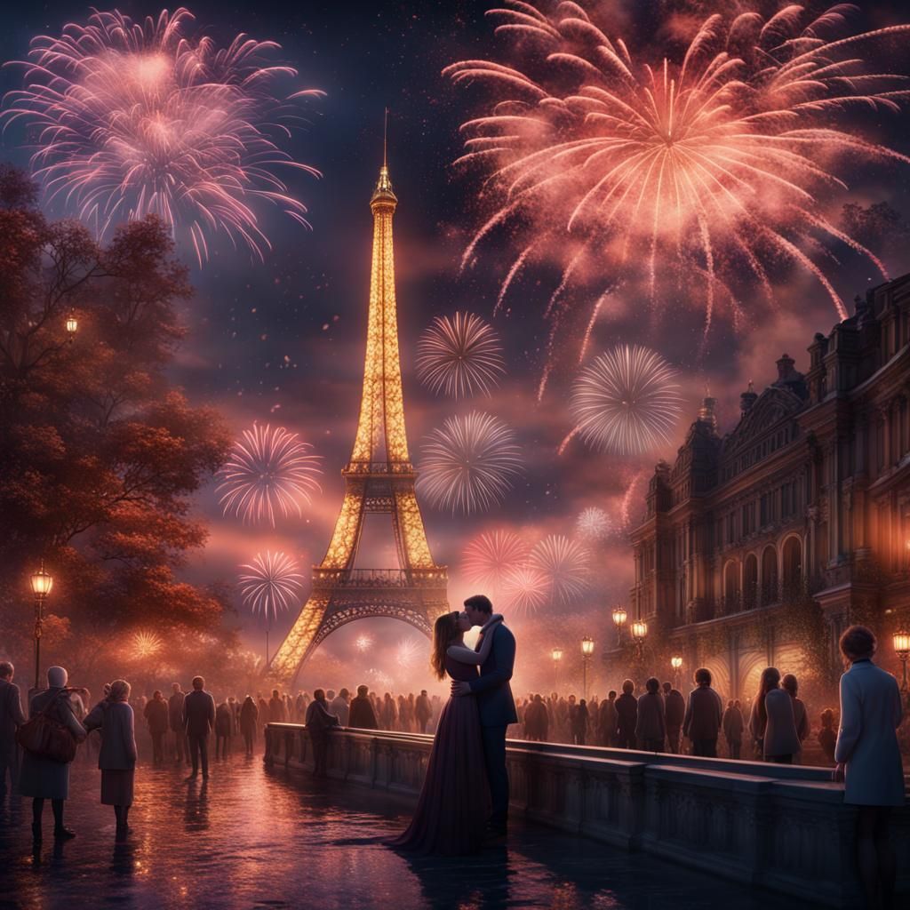 New Year's Eve Midnight Kiss in Matte Painting