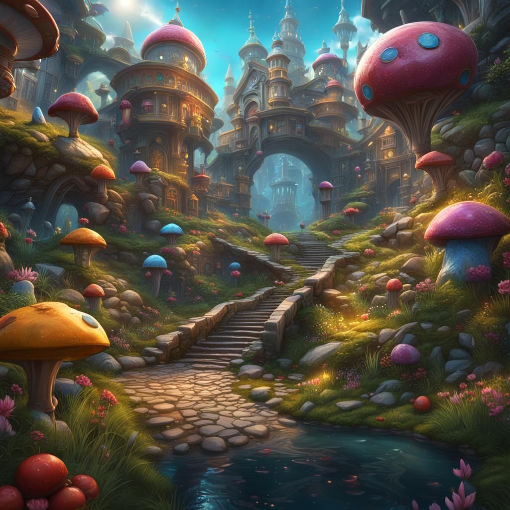 Superhero in Wonderland Utopia: Detailed Matte Painting