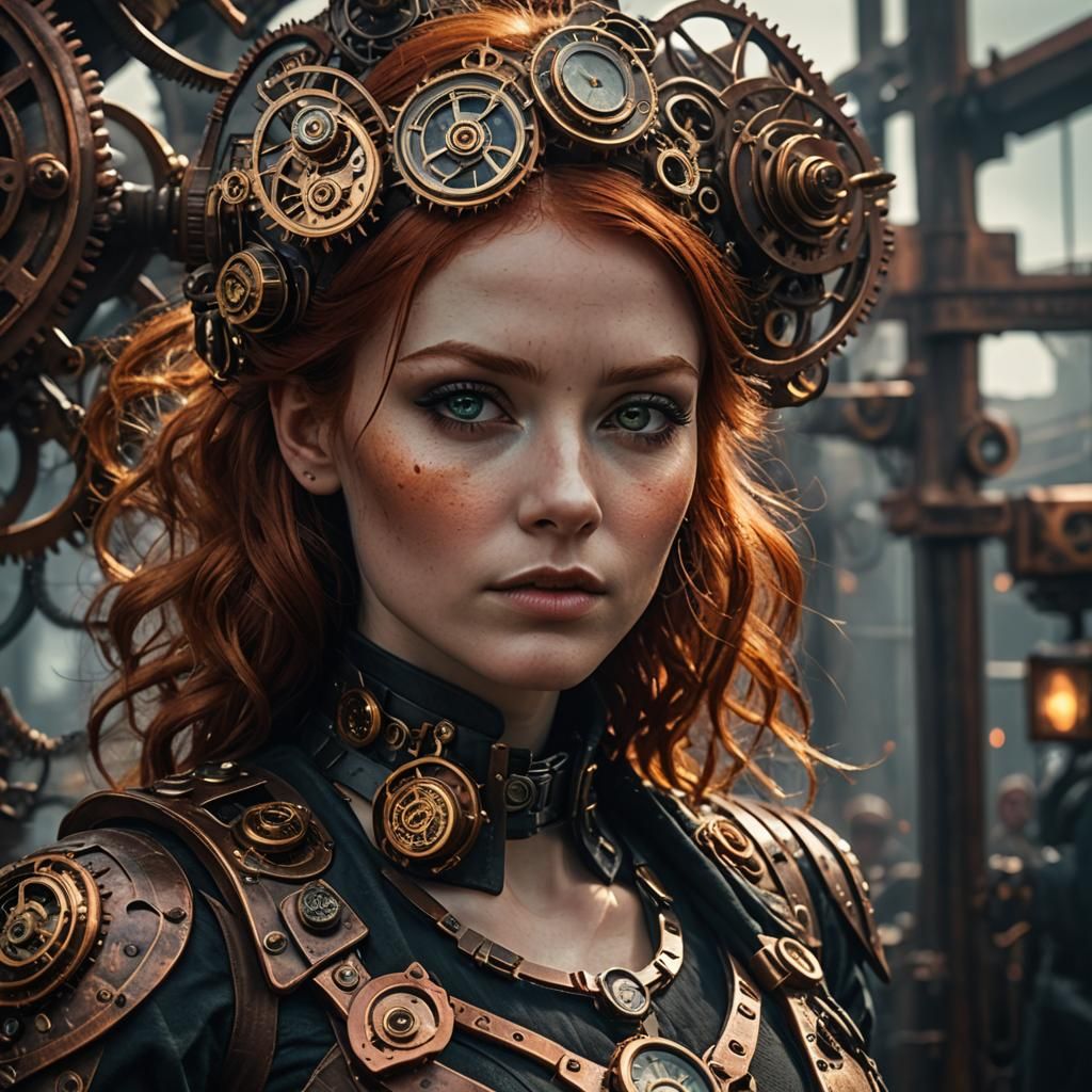 Steampunk Girl in a Vibrant Future City