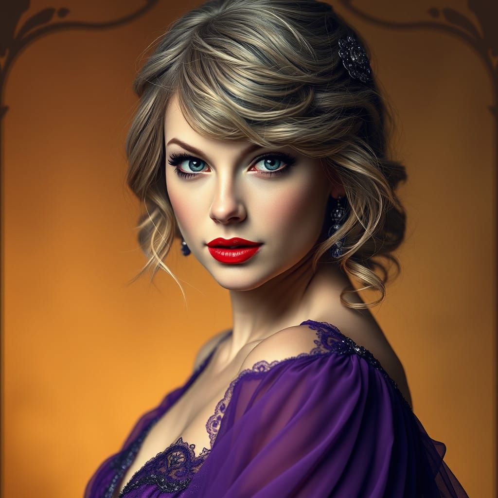 Regal Portrait of a Celestial Siren in Lavish Art Nouveau St...