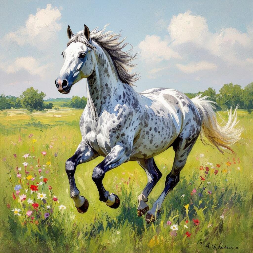 Thoroughbred in Field, Impressionist Style Painting