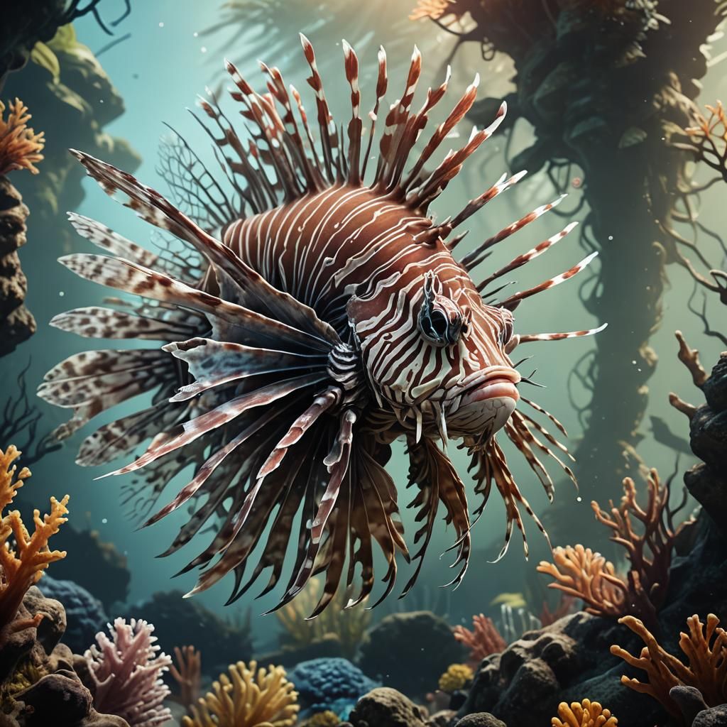 Detailed Lionfish Matte Painting in Deep Color
