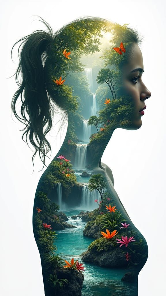 Tropical Forest Dreamscape in Double Exposure Artwork