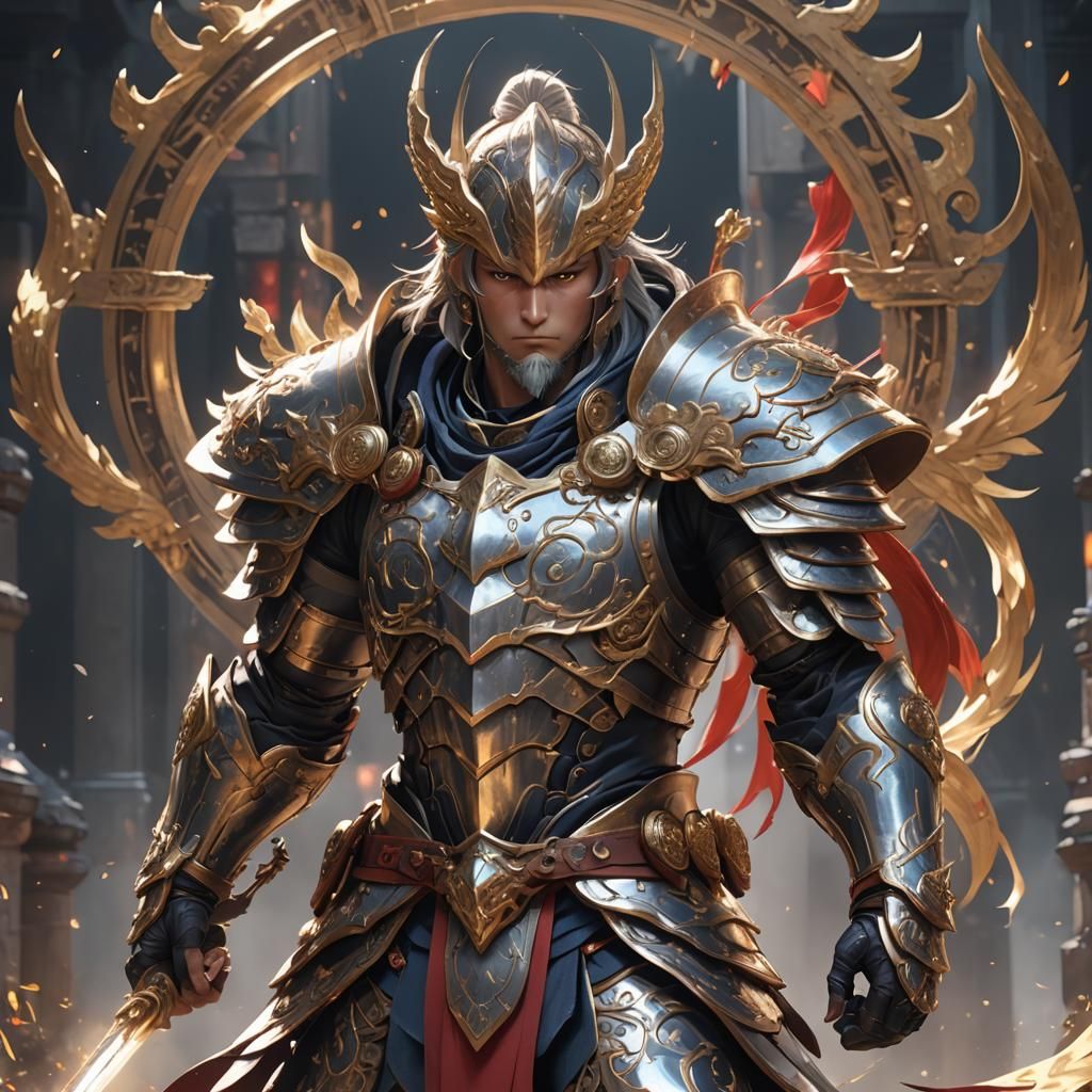 Anime Warrior in a Divine Realm: 3D Art