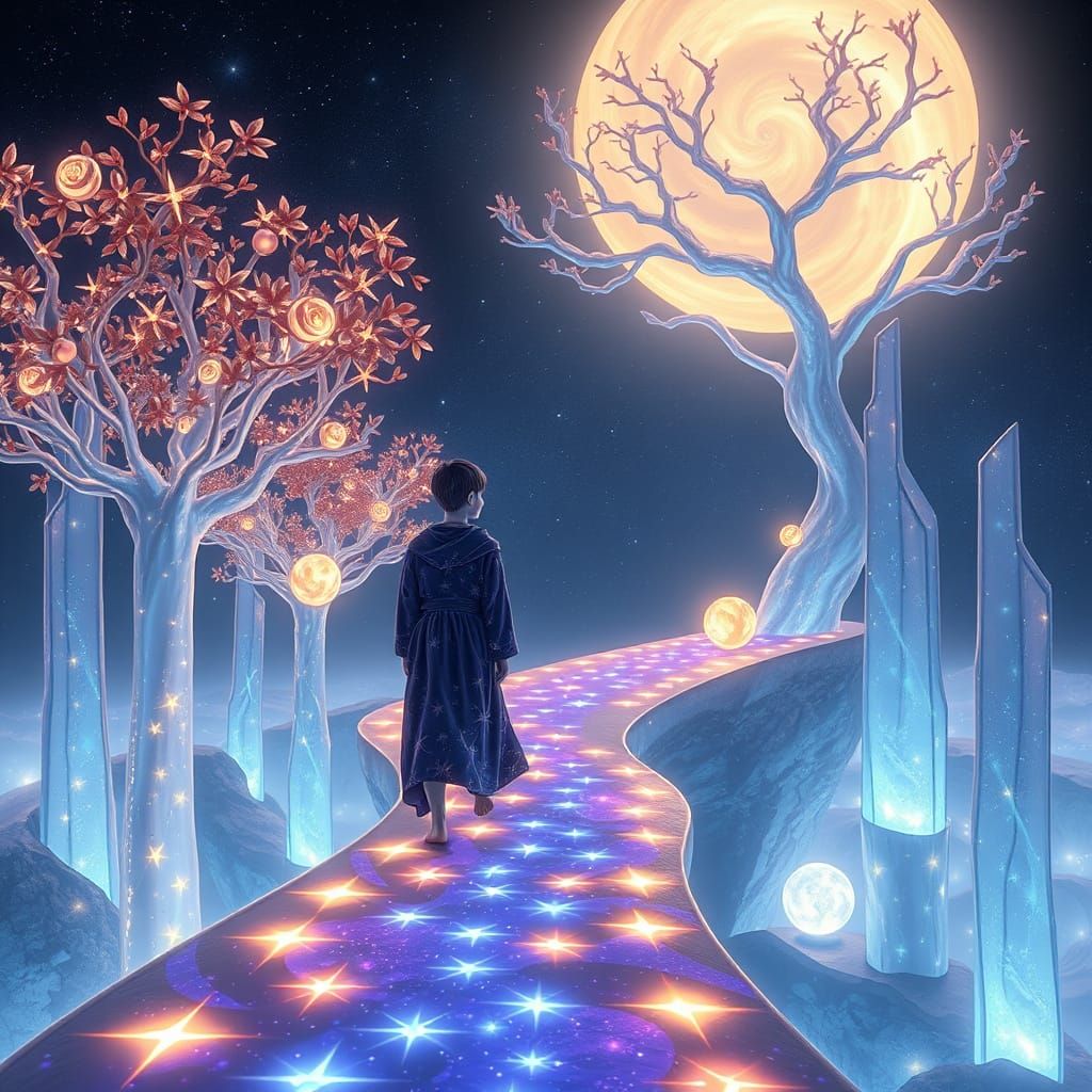 Futuristic Starlit Library in Holographic Aesthetic