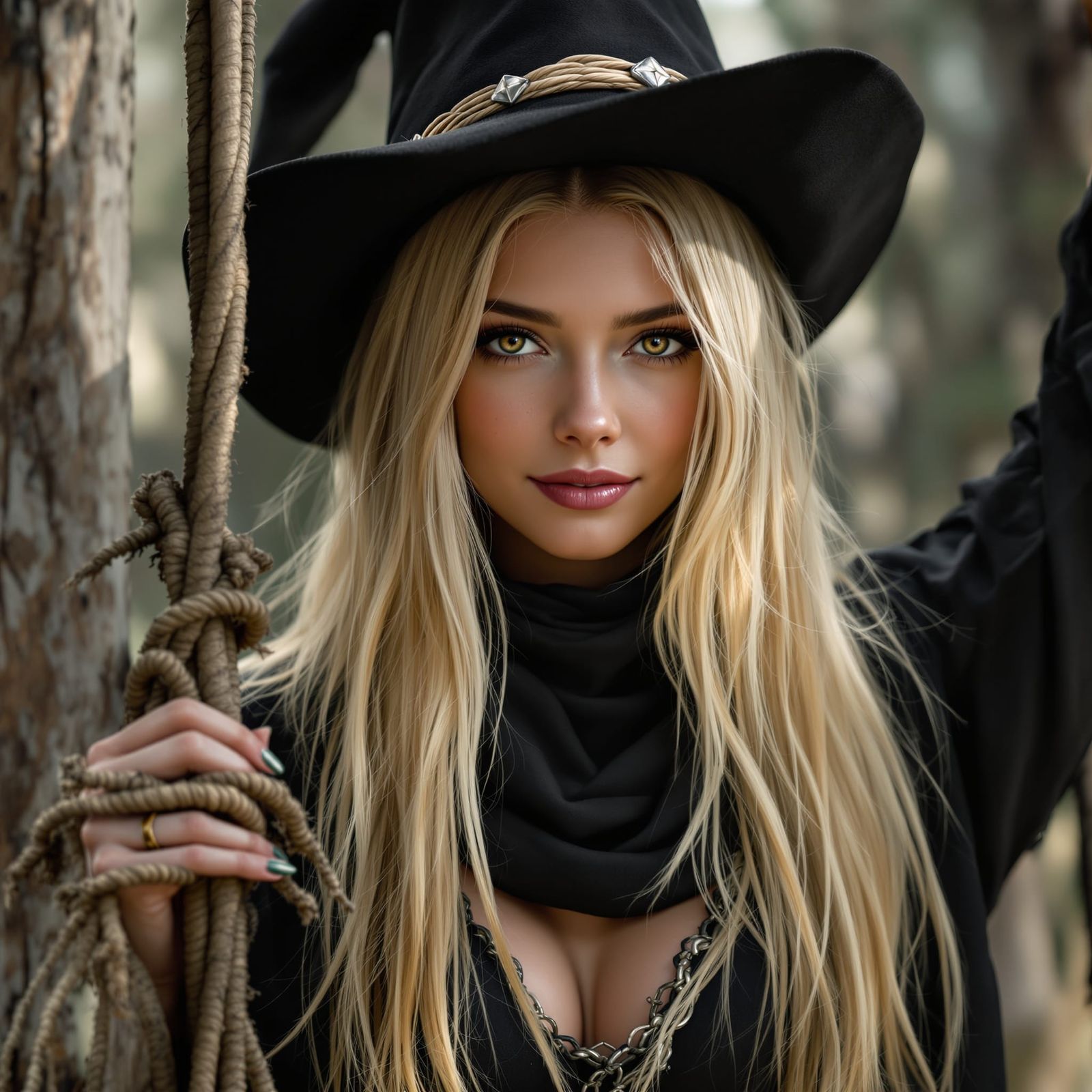 Woman in Scarecrow Outfit in Hyperreal Style