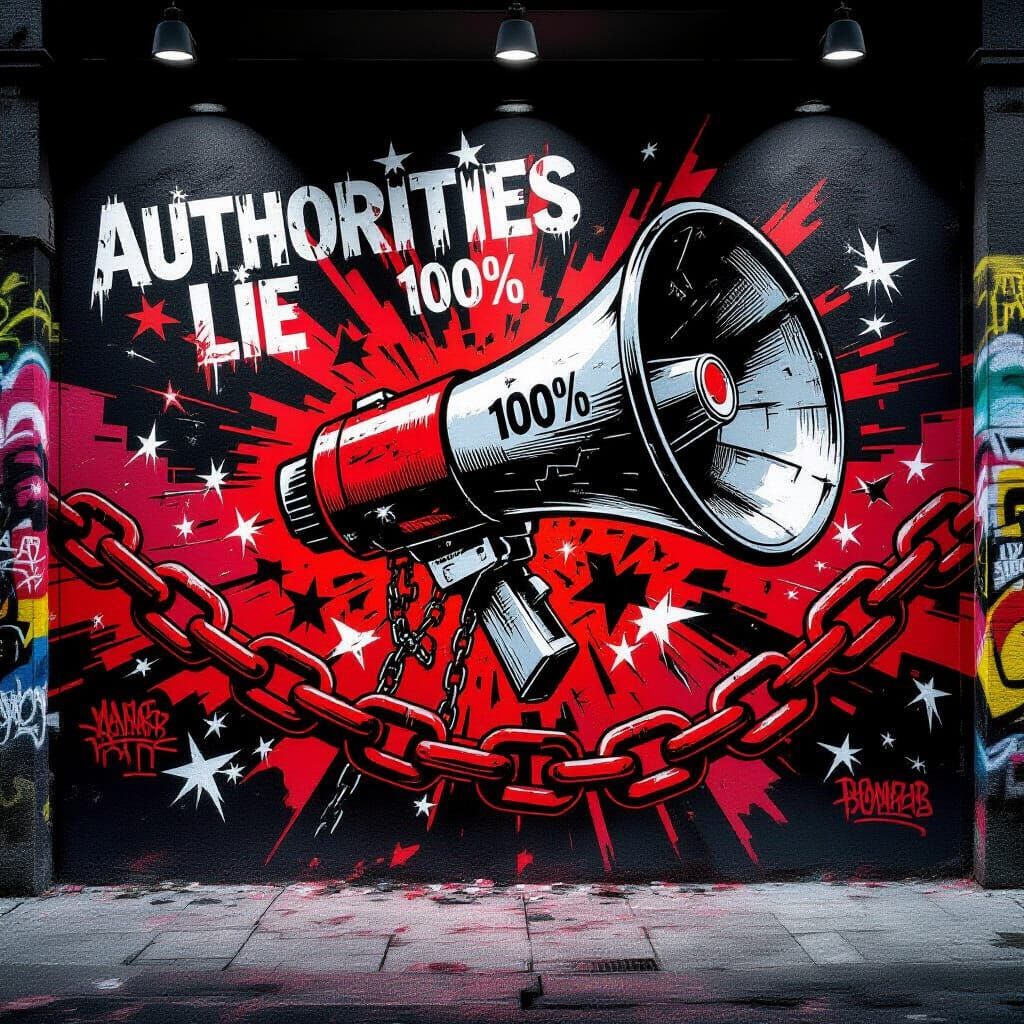 Rebellious Street Art Mural: Broken Chains & Shattered Megap...