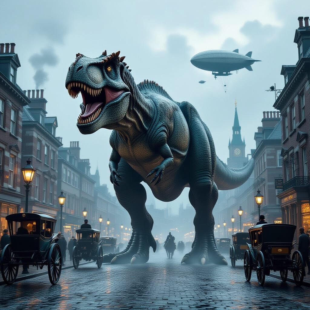 T-Rex in Victorian London: Steampunk Dinosaur