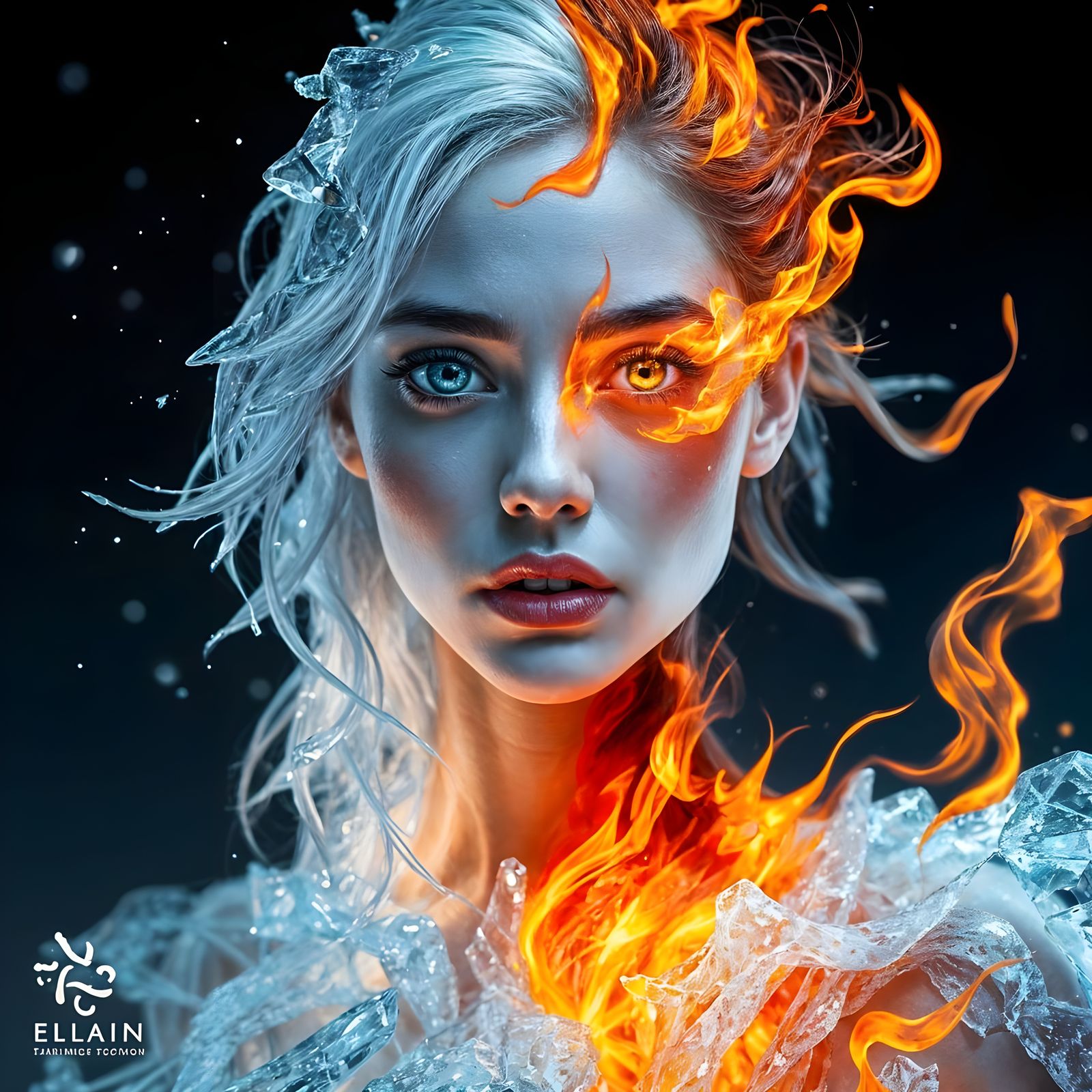 Ice and Fire Woman: Digital Art Portrait