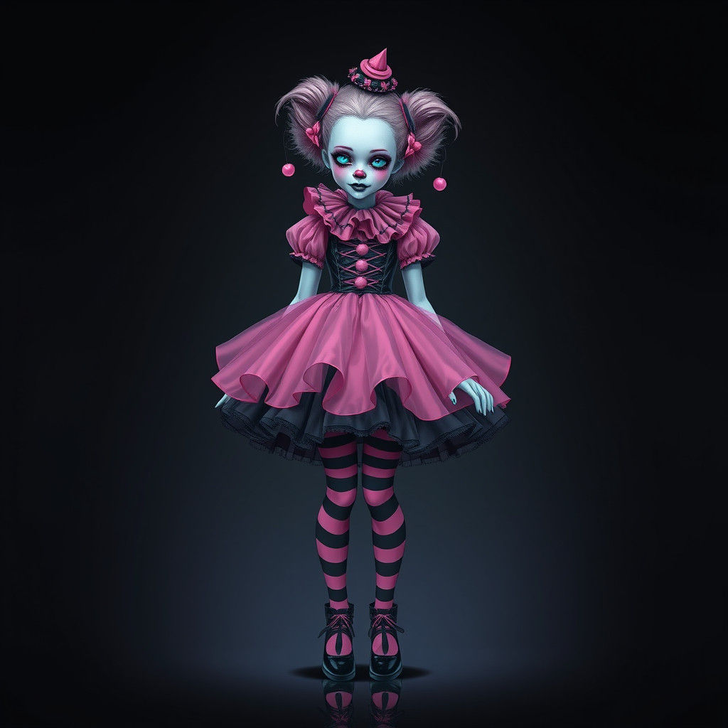Gothic Clown Emerges from Shadow in Cyberpunk Fantasy