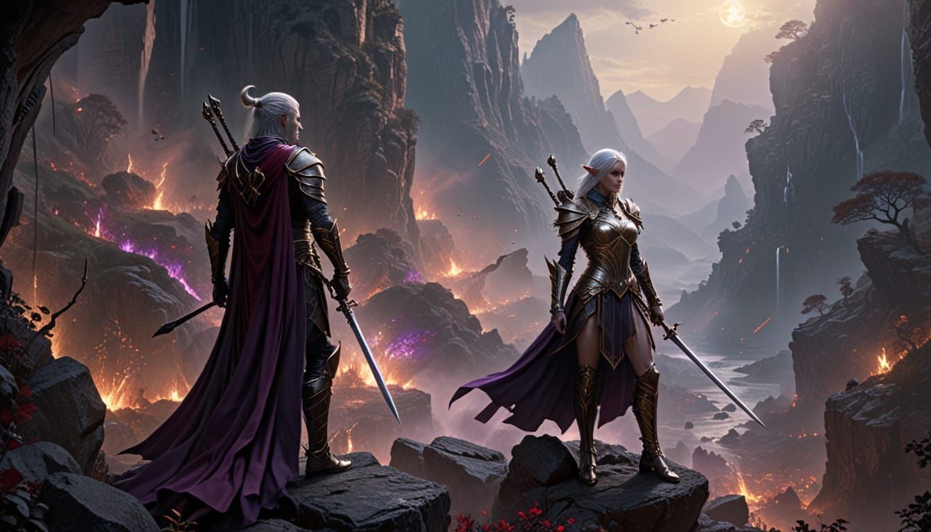 Epic Fantasy Canyon with Dark Elf Cosplayers