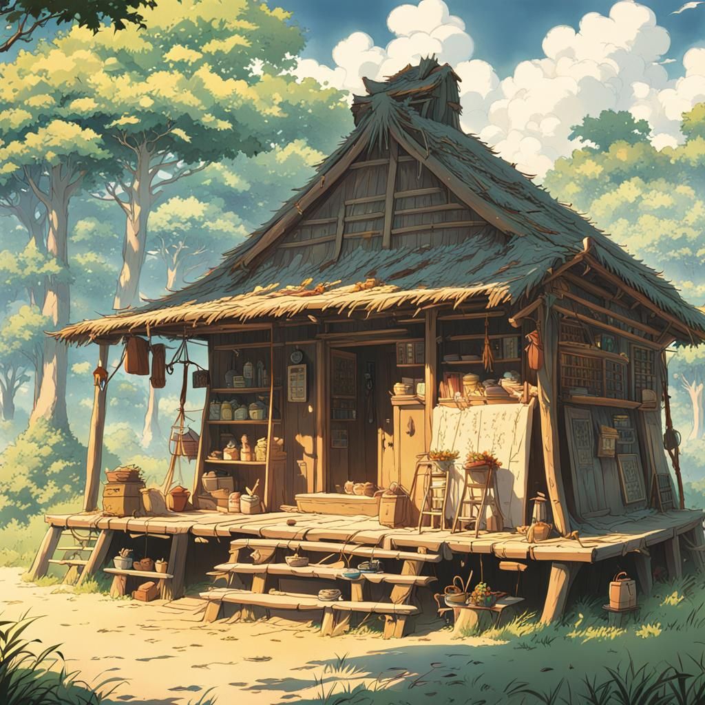Cozy Native Americans in Studio Ghibli Anime Style