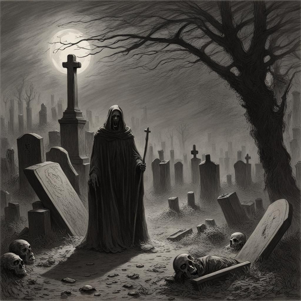 Eerie Graveyard in Gothic Horror Style